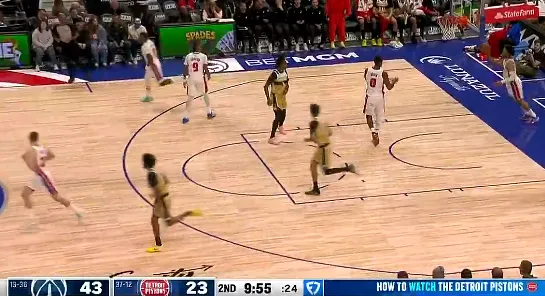 莱利低手上篮打进，奇才领先活塞到20分分差